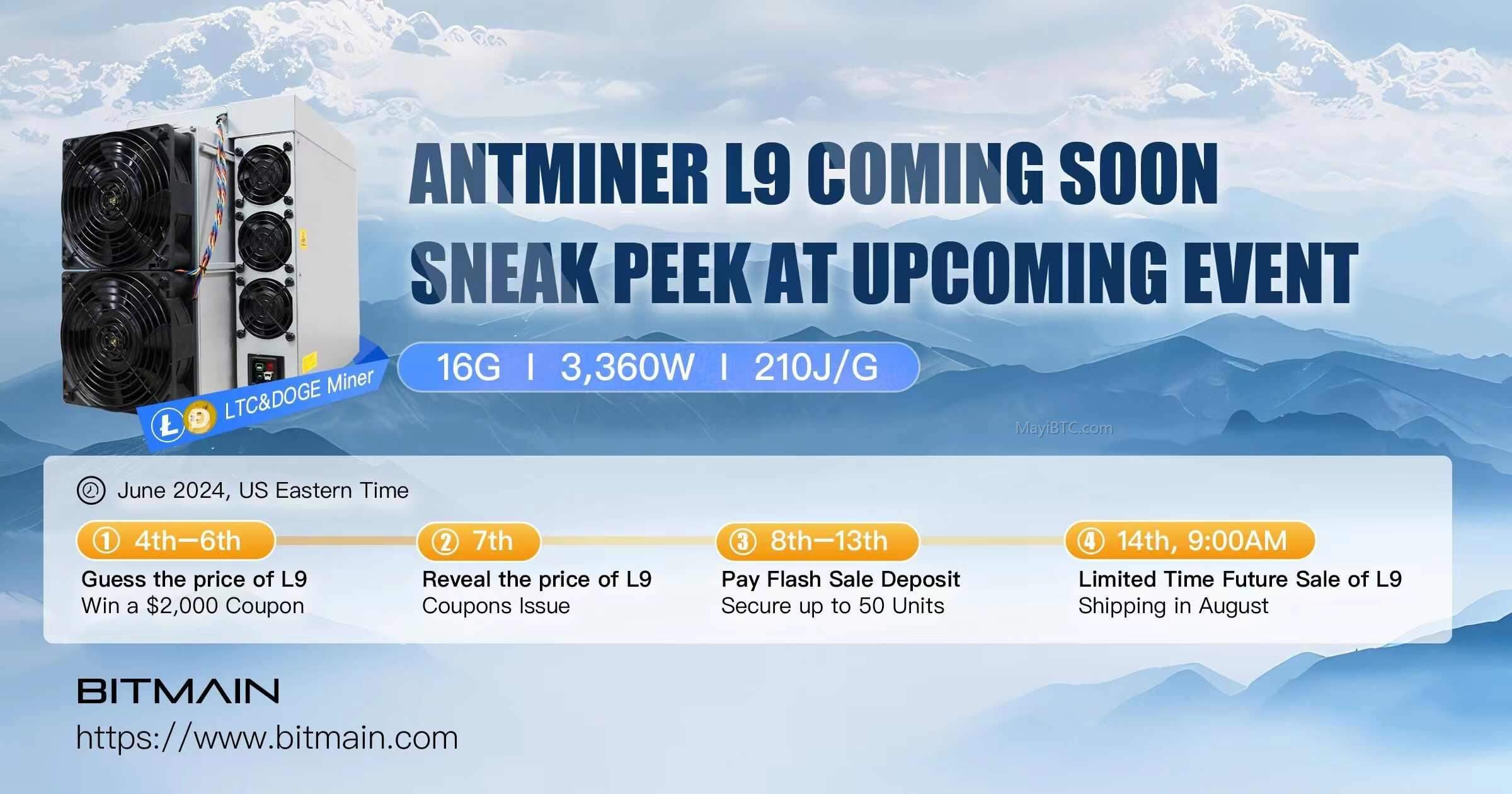 比特大陆官网商城6月发售ANTMINER L9，参与价格竞猜赢取$2000优惠券